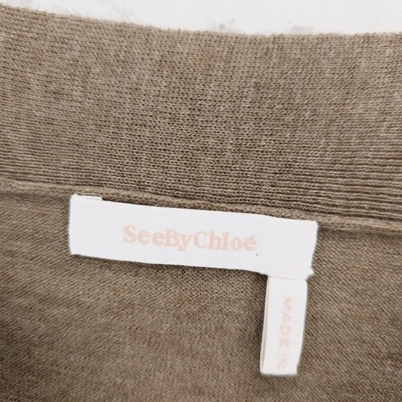 SEE BY CHLOE Cold Shoulder w/ Ties Sweater Olive Brown Merino Wool Blend SMALL - Picture 6 of 9